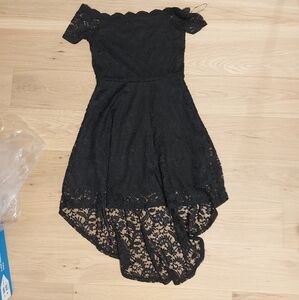 Off shoulder black lace cocktail dress